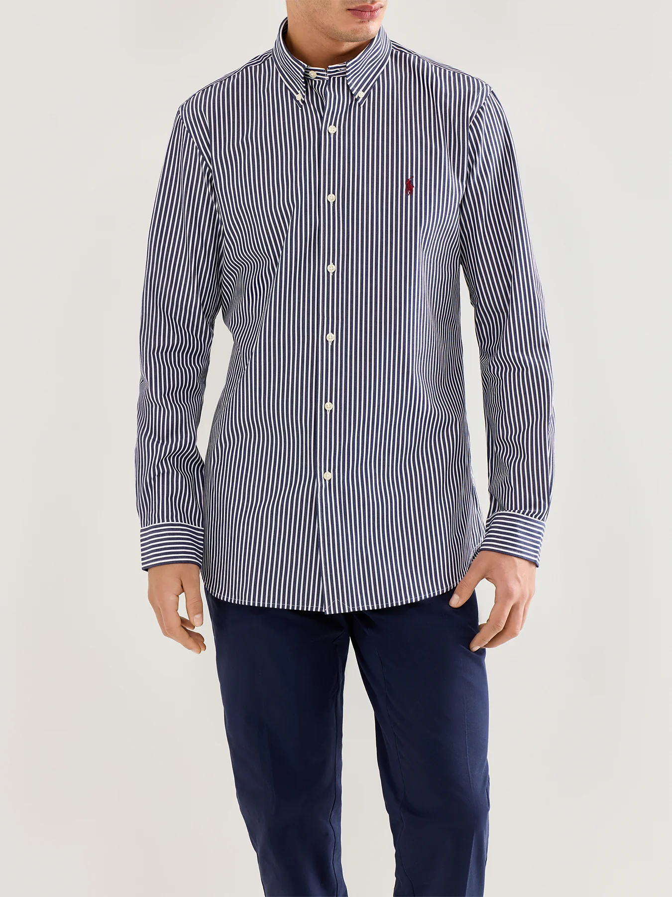 Custom Fit Stretch Poplin Stripe Shirt Blue/White - Image 4