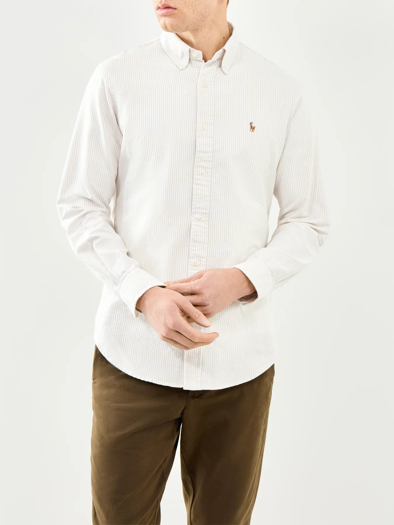Striped Oxford Shirt Beige - Image 4