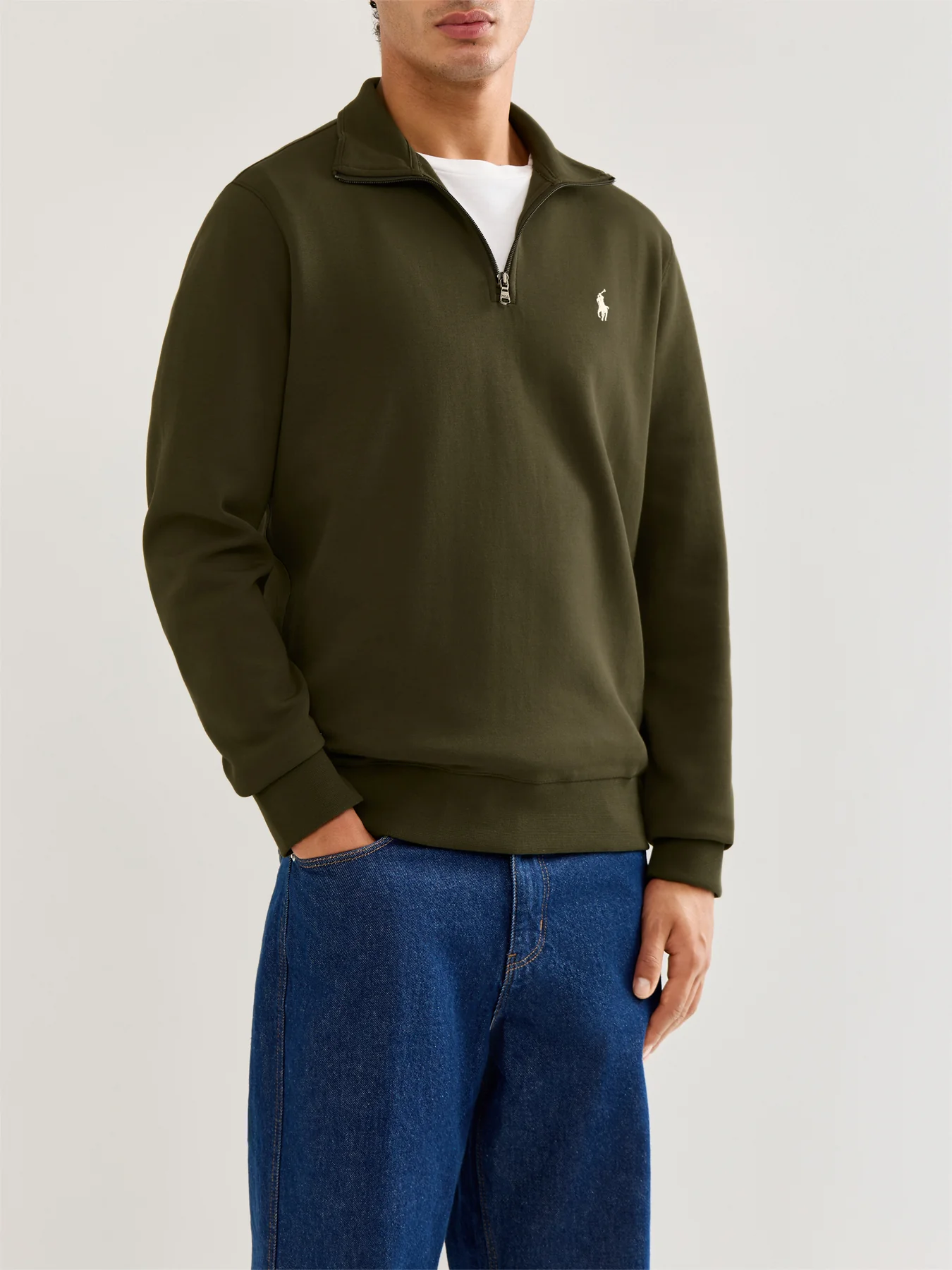 Double Knit 1/4 Zip Sweatshirt Green - Image 4