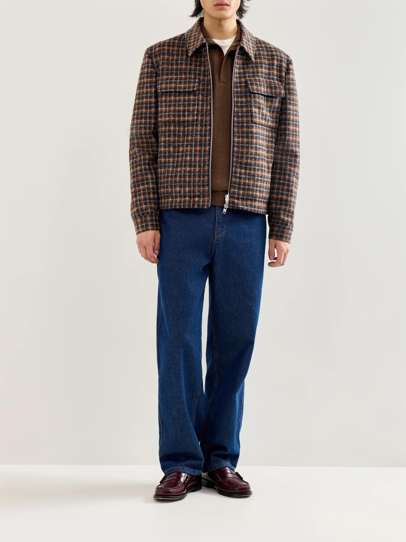 Double Knit Herringbone Quarter Zip Sweat Brown - Image 2