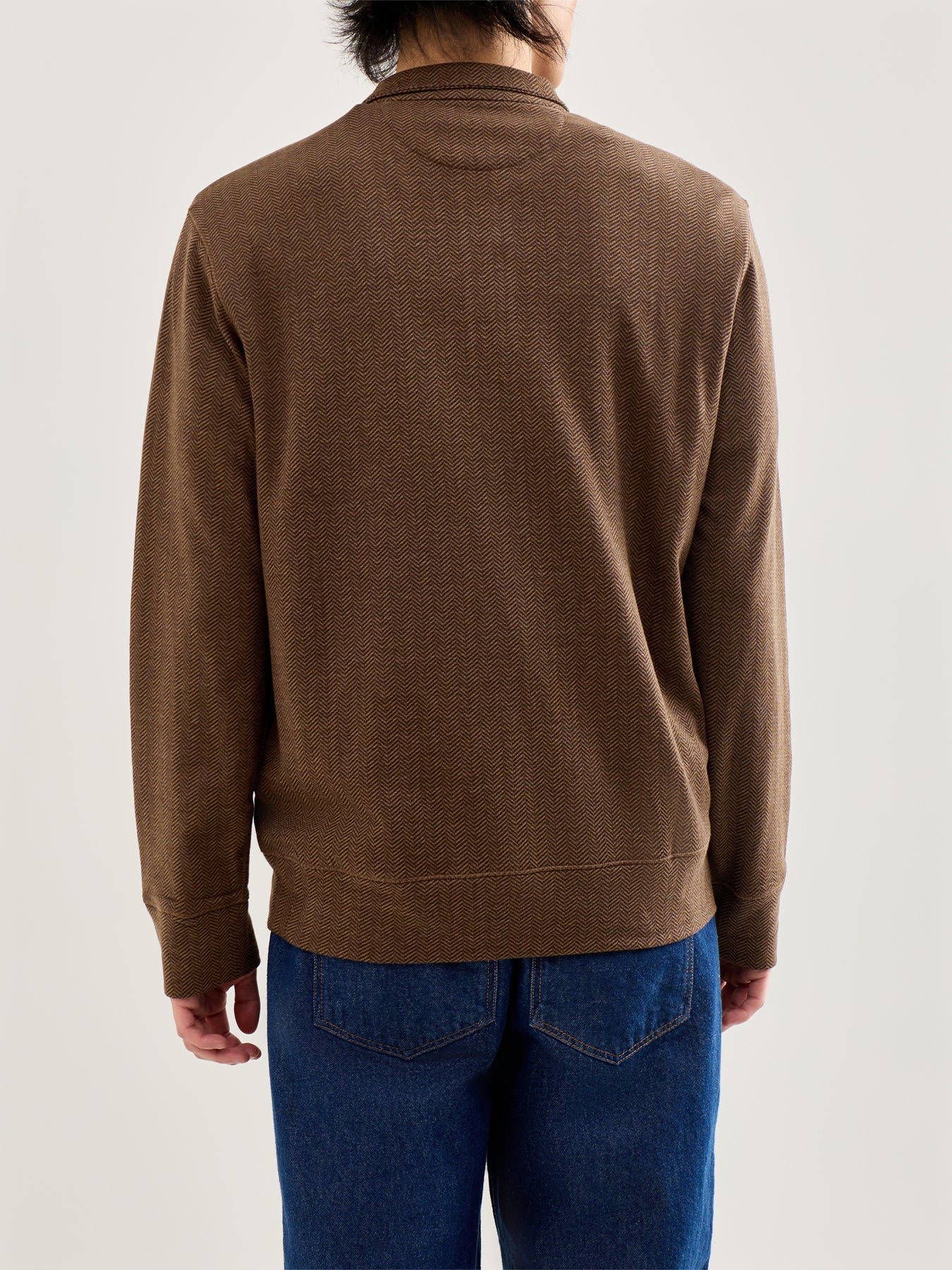 Double Knit Herringbone Quarter Zip Sweat Brown - Image 5
