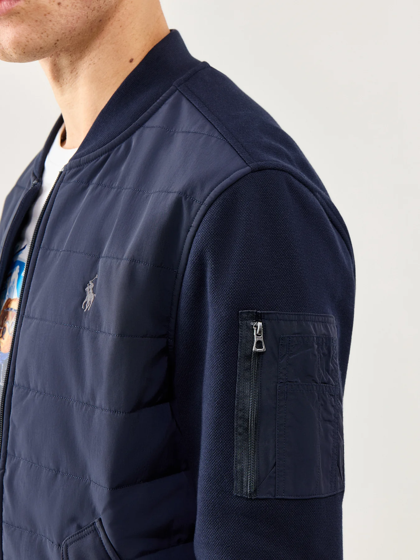 Double Knit Hybrid Baseball Sweatshirt Navy - Image 3