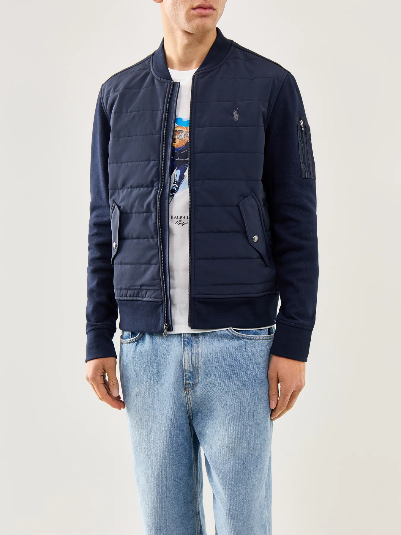 Double Knit Hybrid Baseball Sweatshirt Navy - Image 4