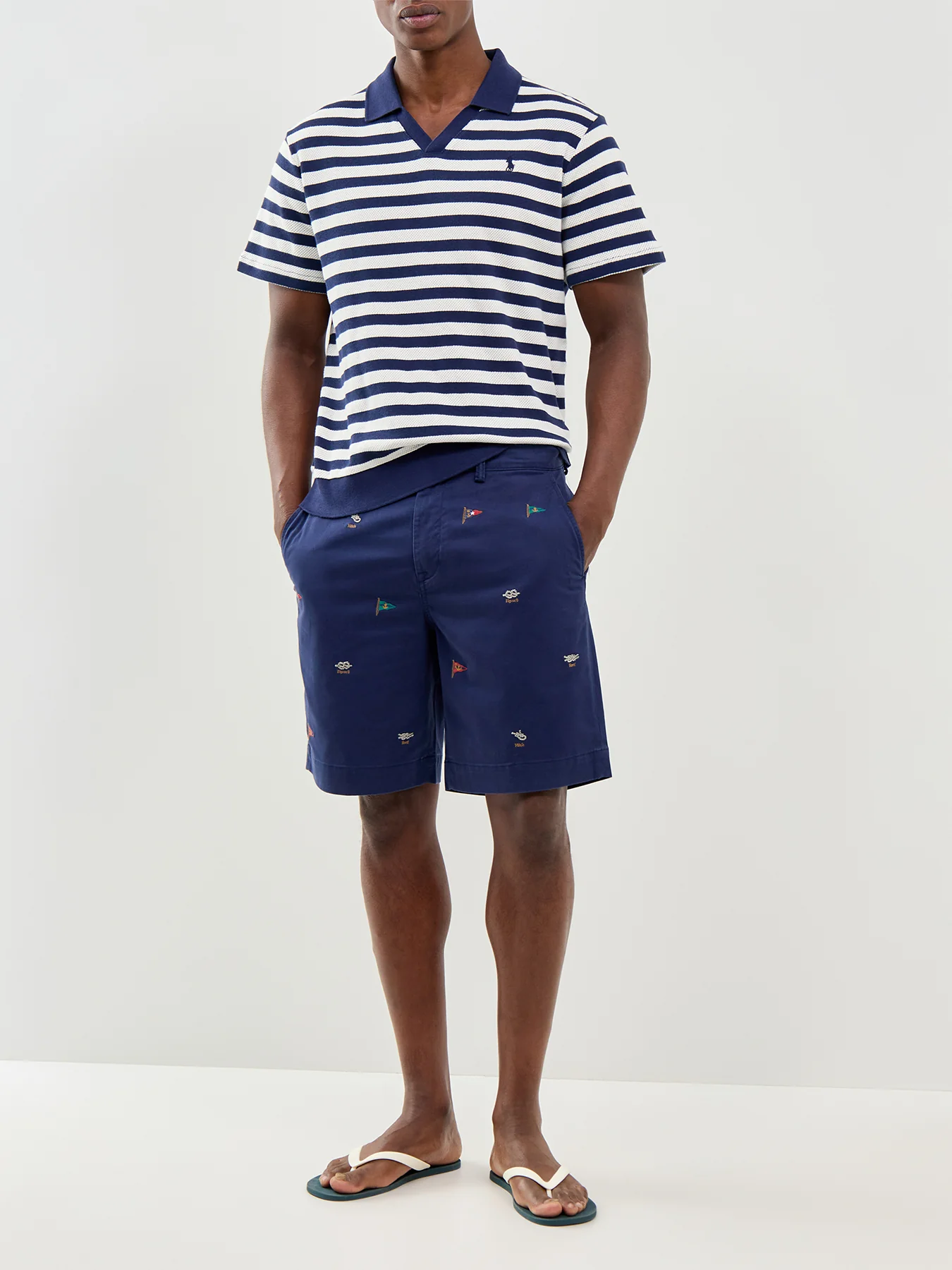 Embroidered Flag Shorts Navy - Image 2