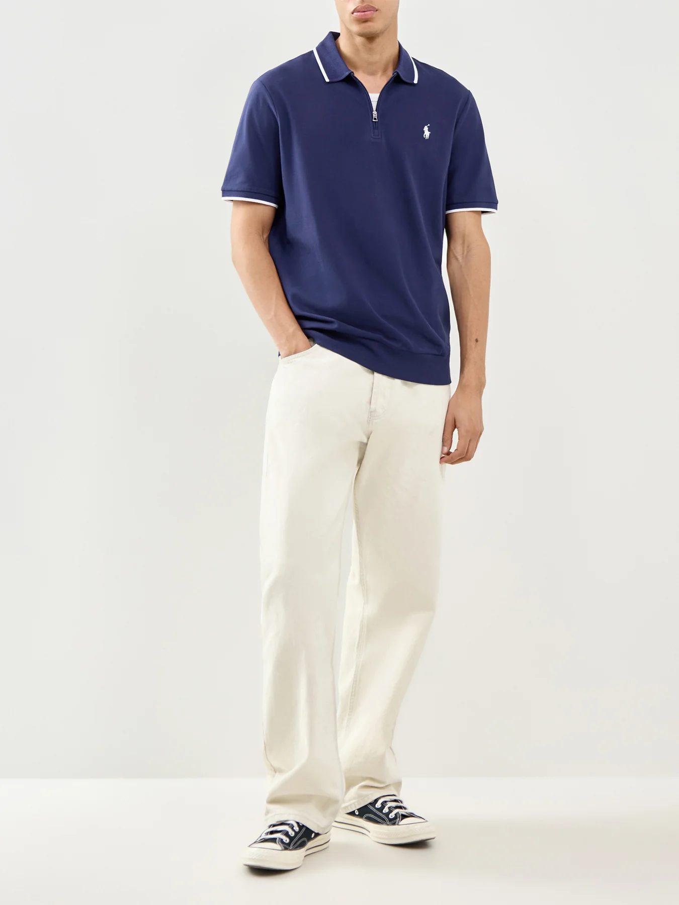 Half Zip Polo Shirt Navy - Image 2