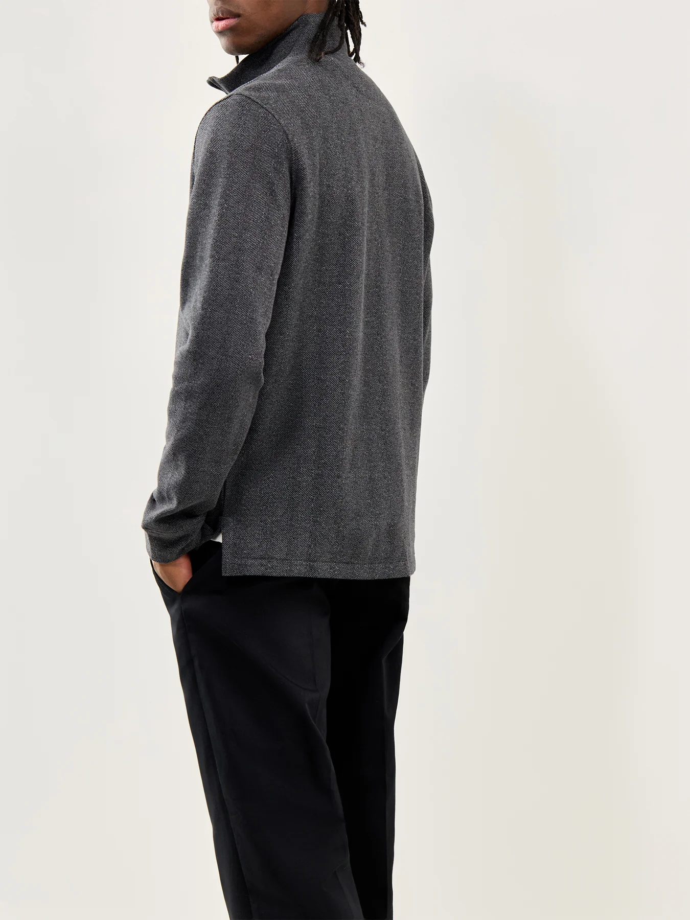 Herringbone Quarter-Zip Sweatshirt Grey - Image 5