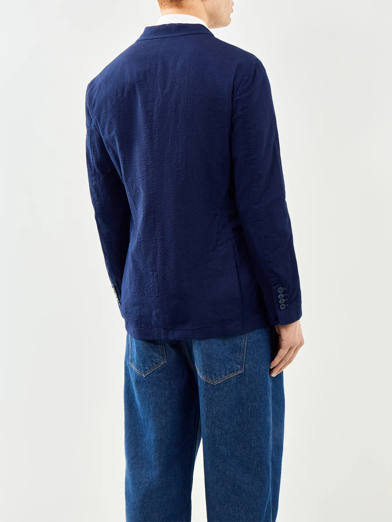 Seersucker Pinstripe Blazer Navy - Image 5