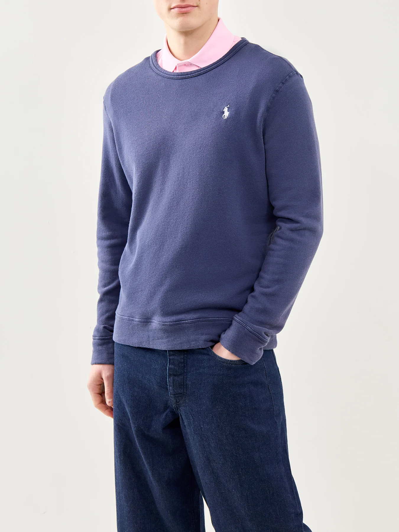 Terry Crew Neck Sweatshirt Navy - Image 4