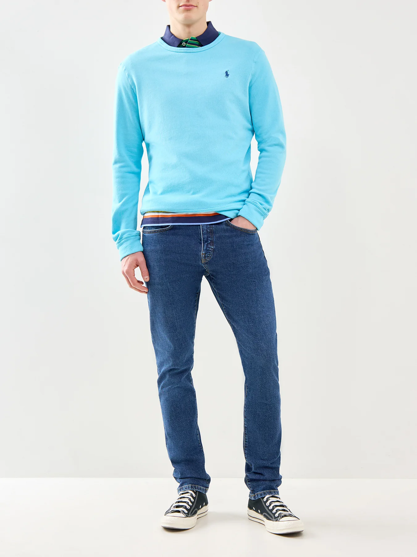 Terry Crew Neck Sweatshirt Blue - Image 2