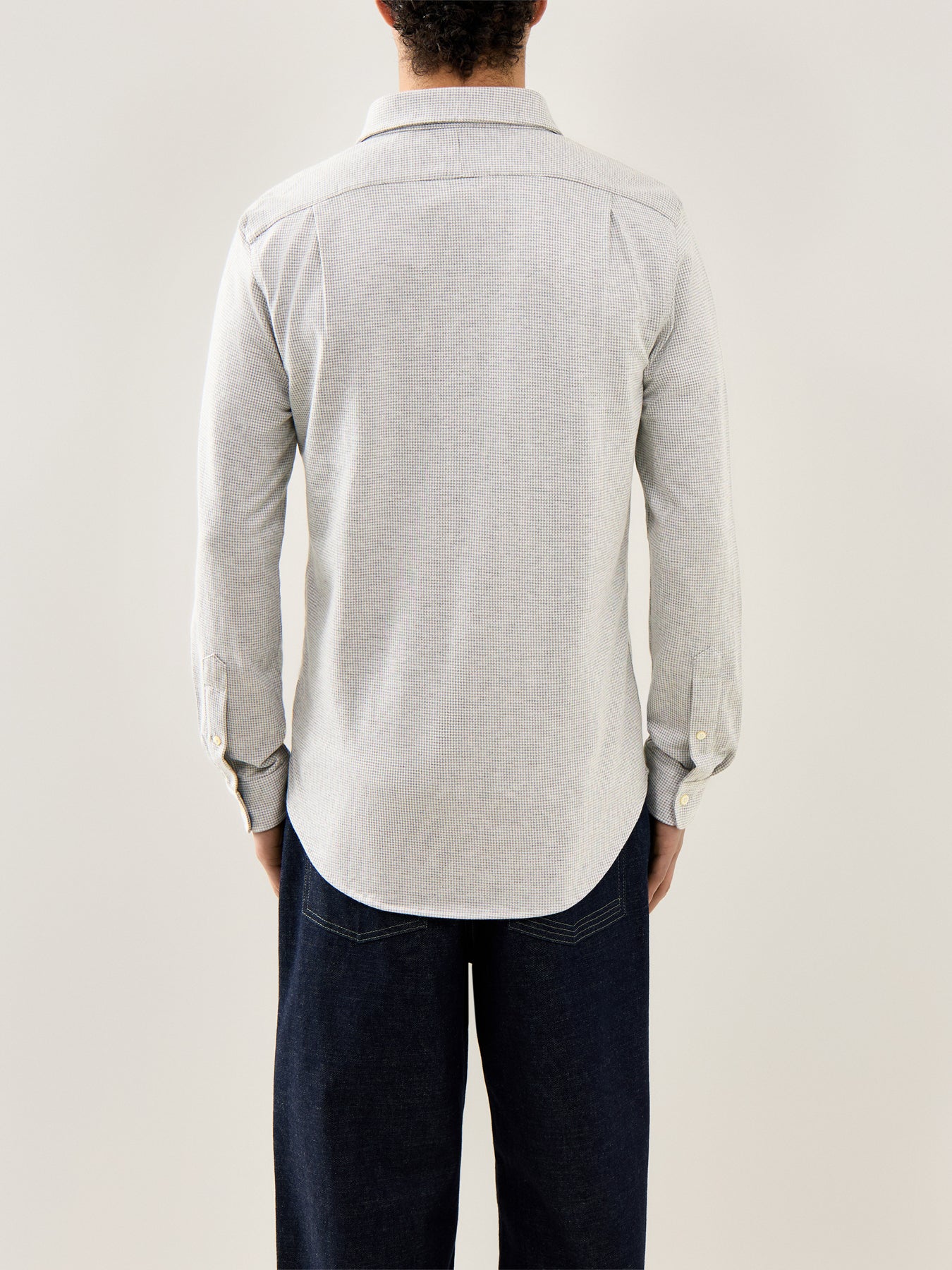 Jersey Spread Collar Check Shirt Grey - Image 5