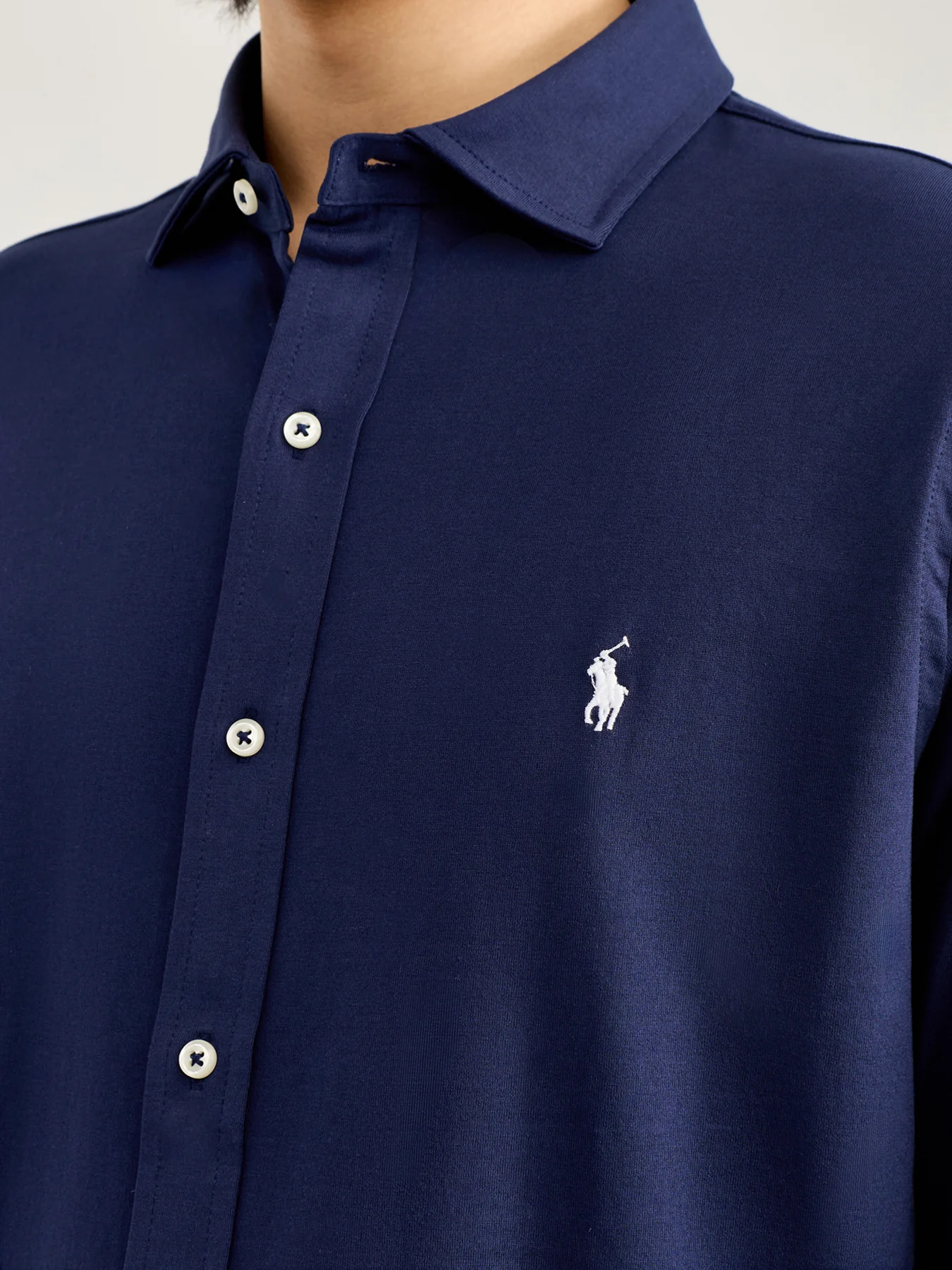 Jersey Spread Collar Shirt Navy - Image 3
