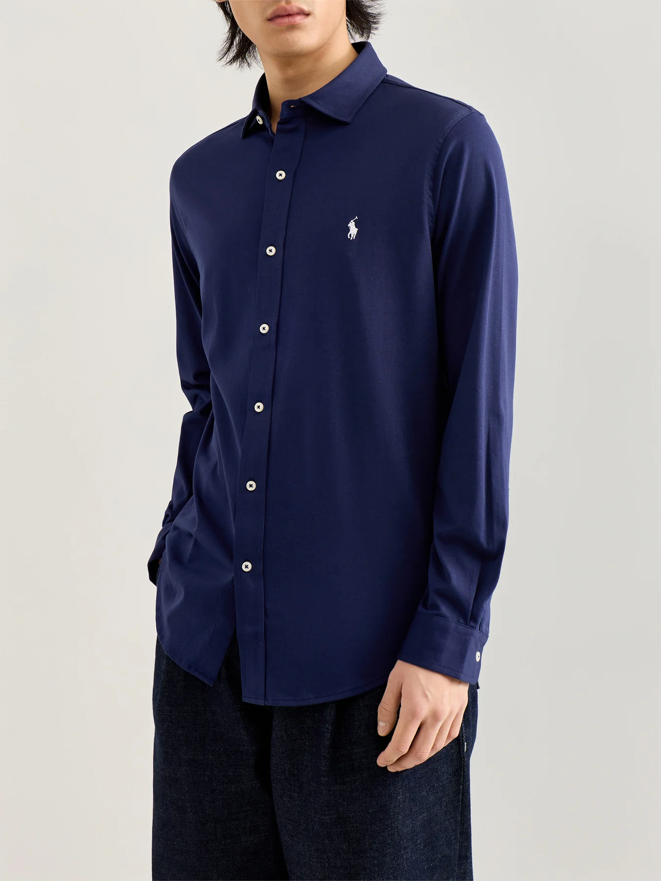 Jersey Spread Collar Shirt Navy - Image 4