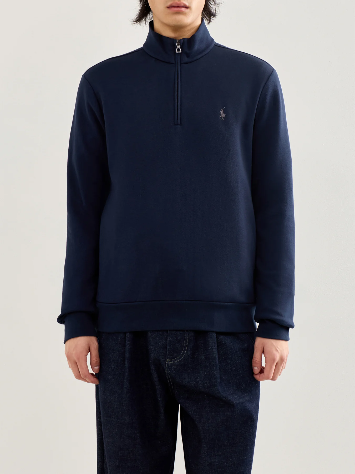 Lightweight Double Knit Quarter Zip Navy - Image 4