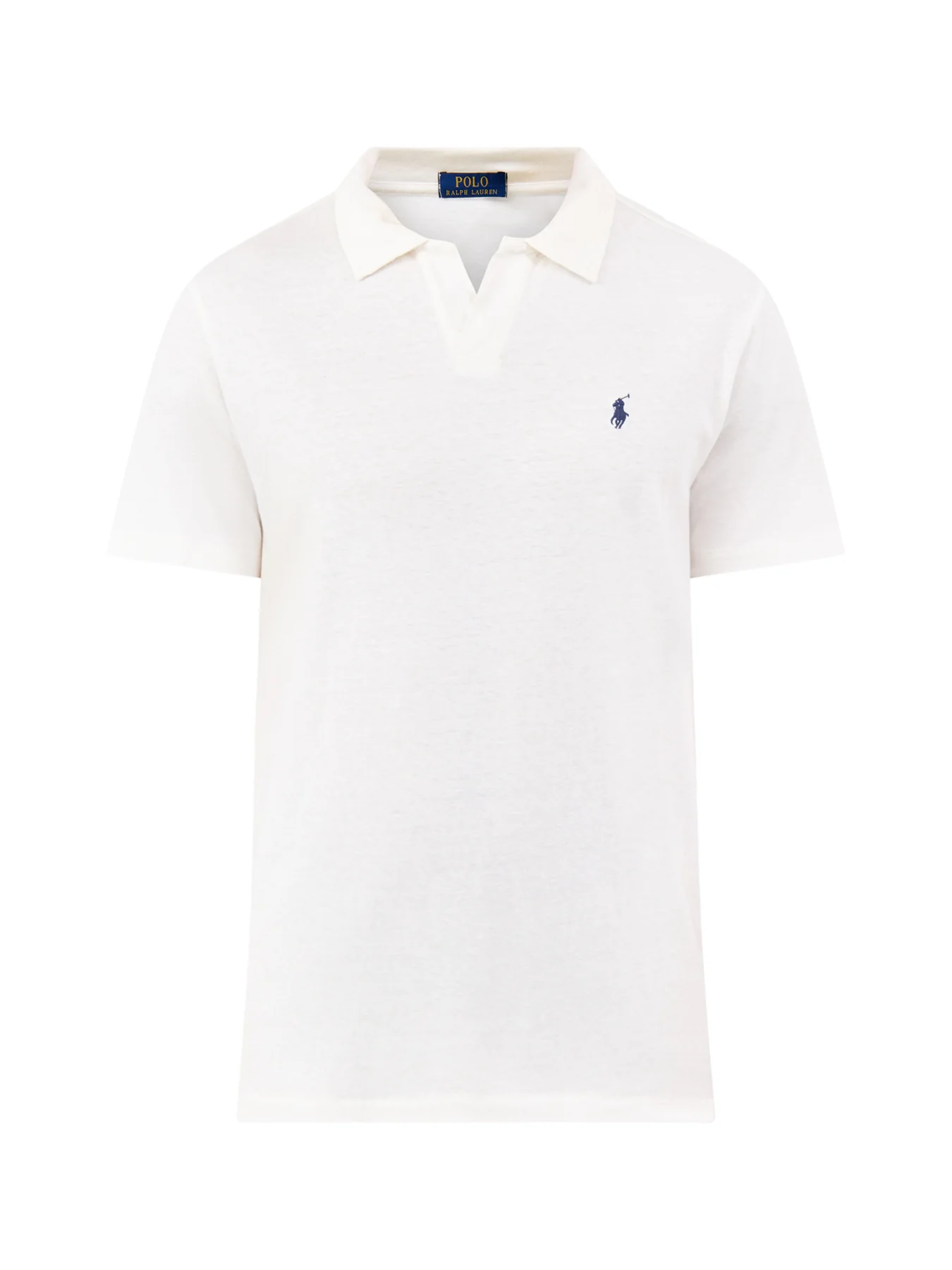 Open Neck Linen Polo Shirt Cream
