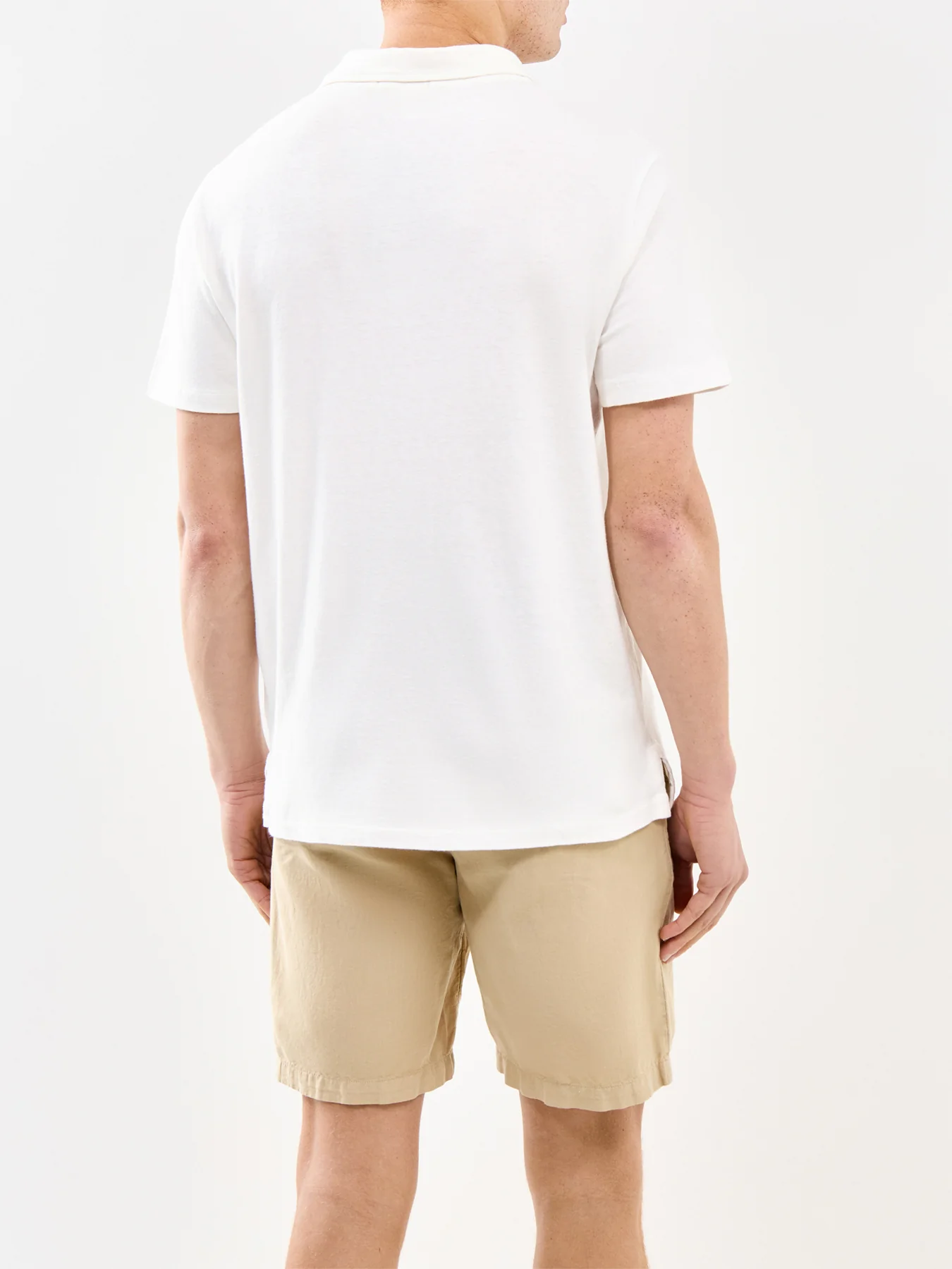 Open Neck Linen Polo Shirt Cream - Image 5