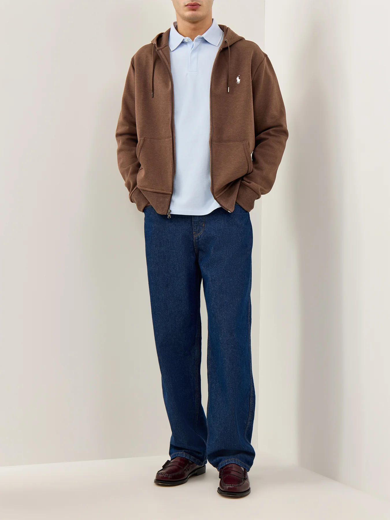 Oxford Mesh Long Sleeve Polo Blue - Image 2