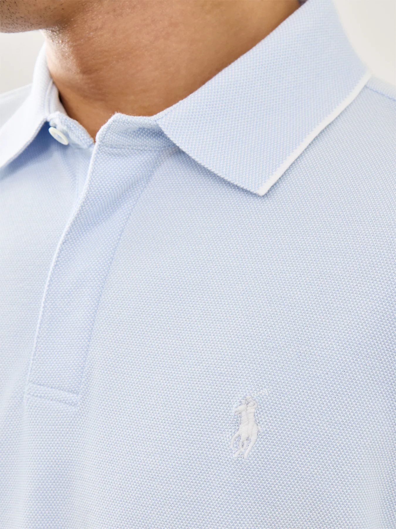 Oxford Mesh Long Sleeve Polo Blue - Image 3