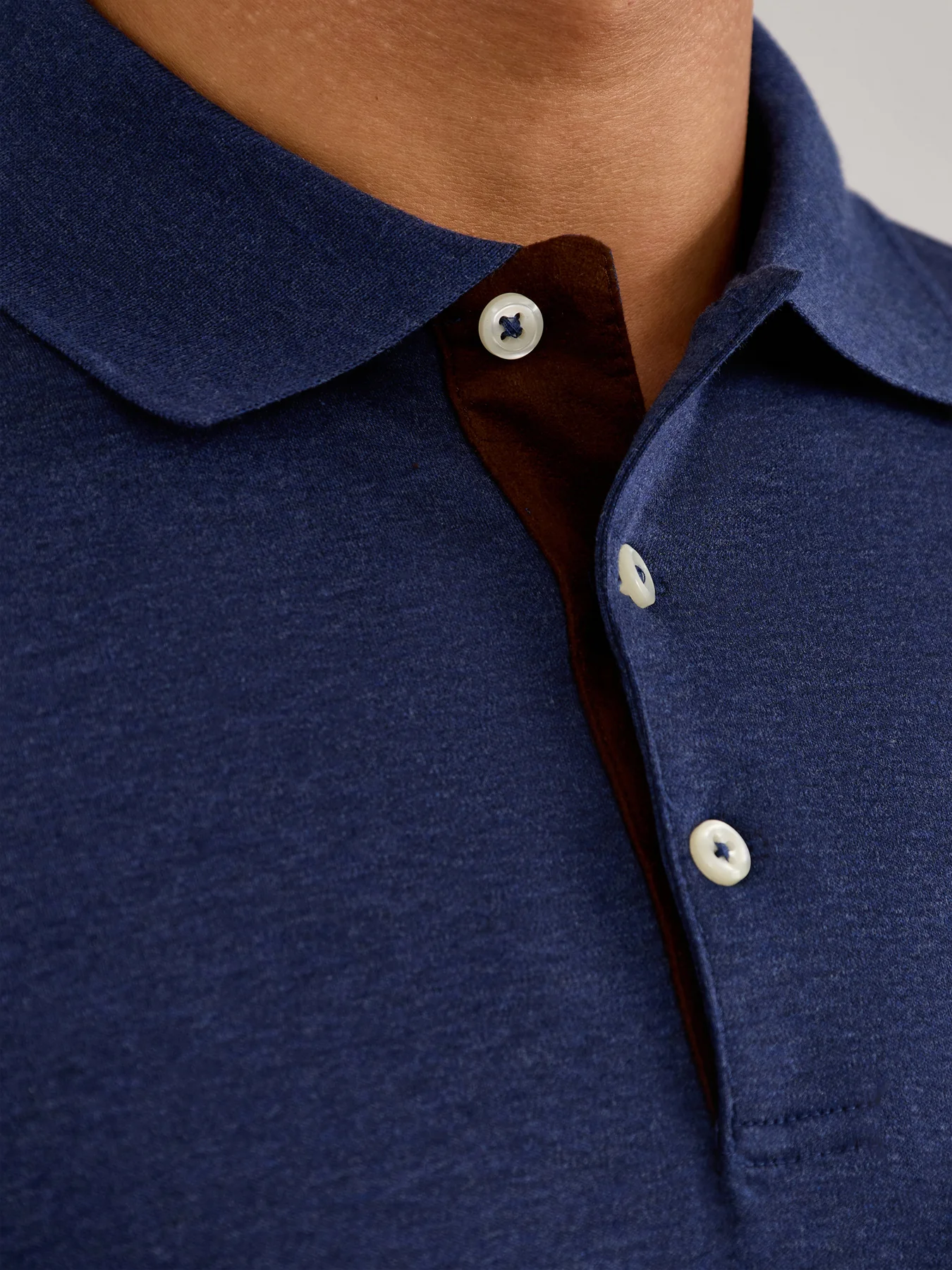 Pima Cotton Long Sleeves Polo Top Blue - Image 3