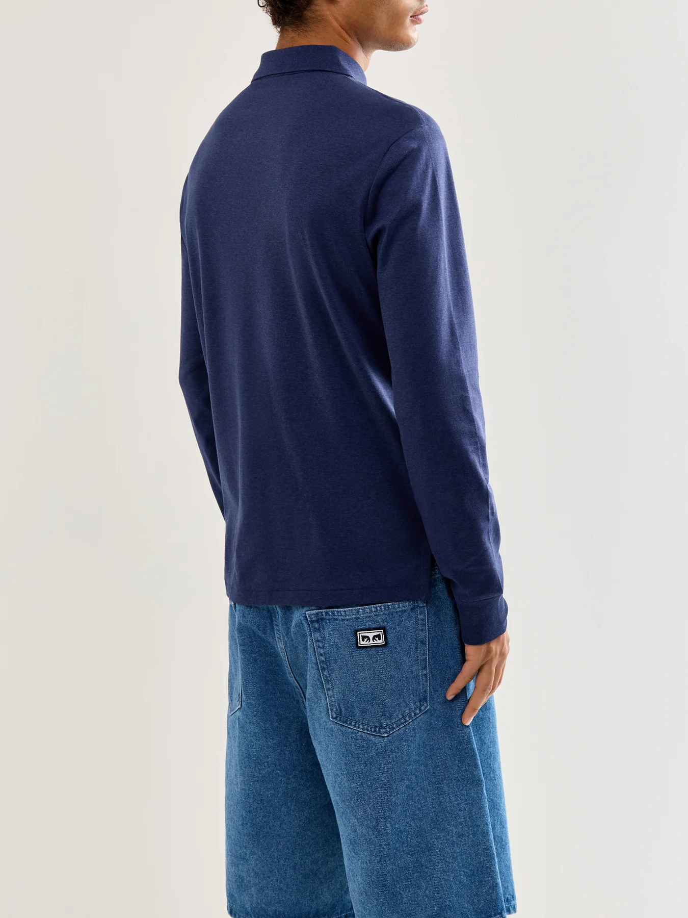 Pima Cotton Long Sleeves Polo Top Blue - Image 5