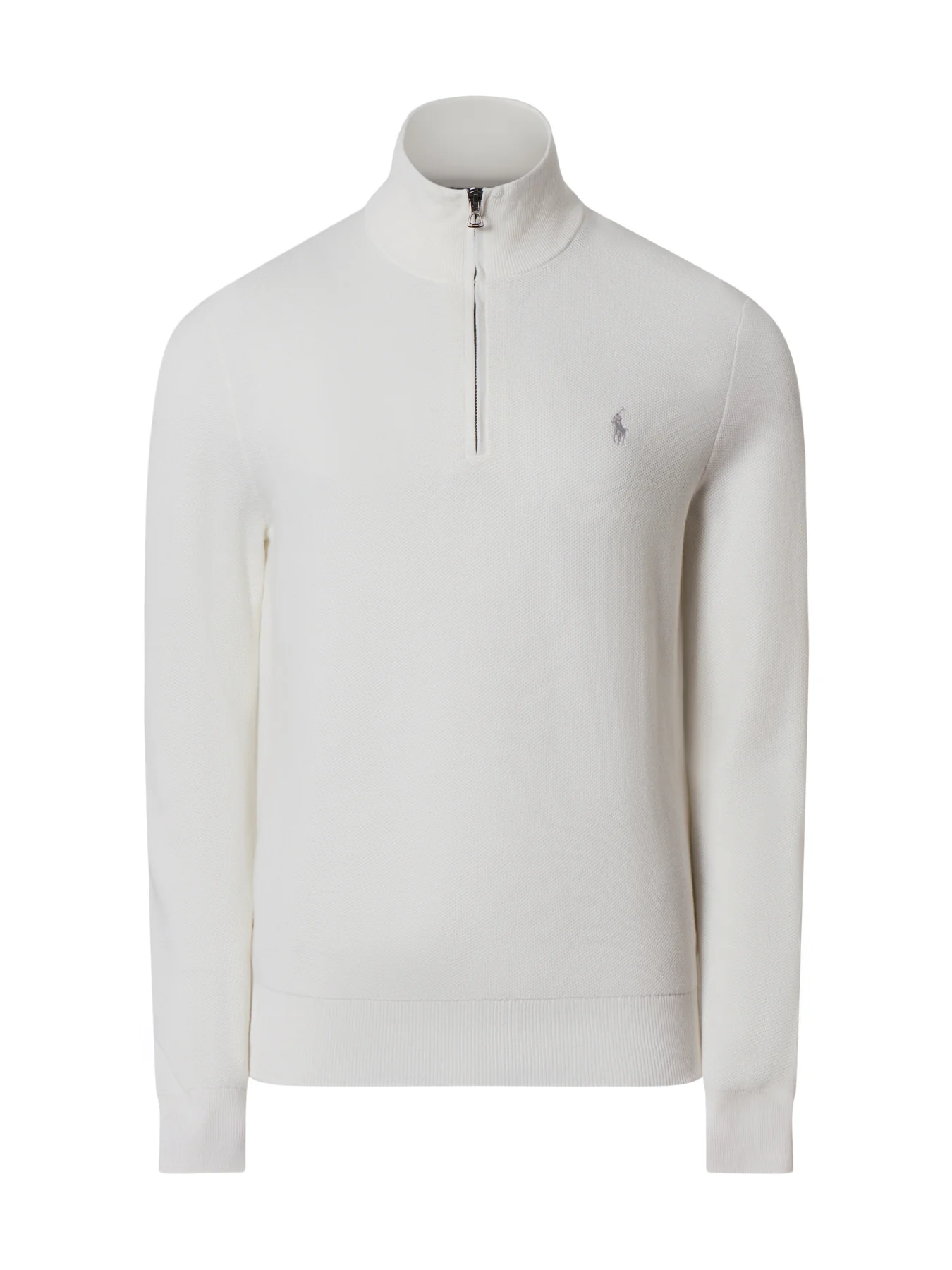 Pique Textured 1/4 Zip Knit White