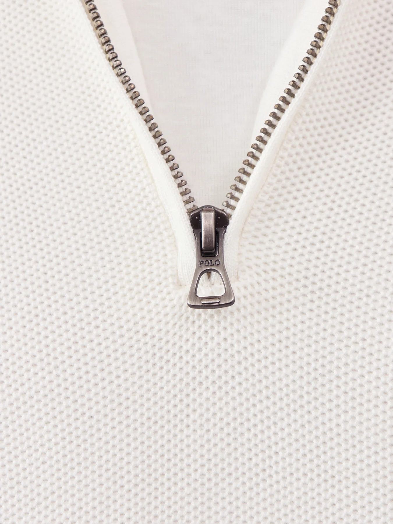 Pique Textured 1/4 Zip Knit White - Image 3