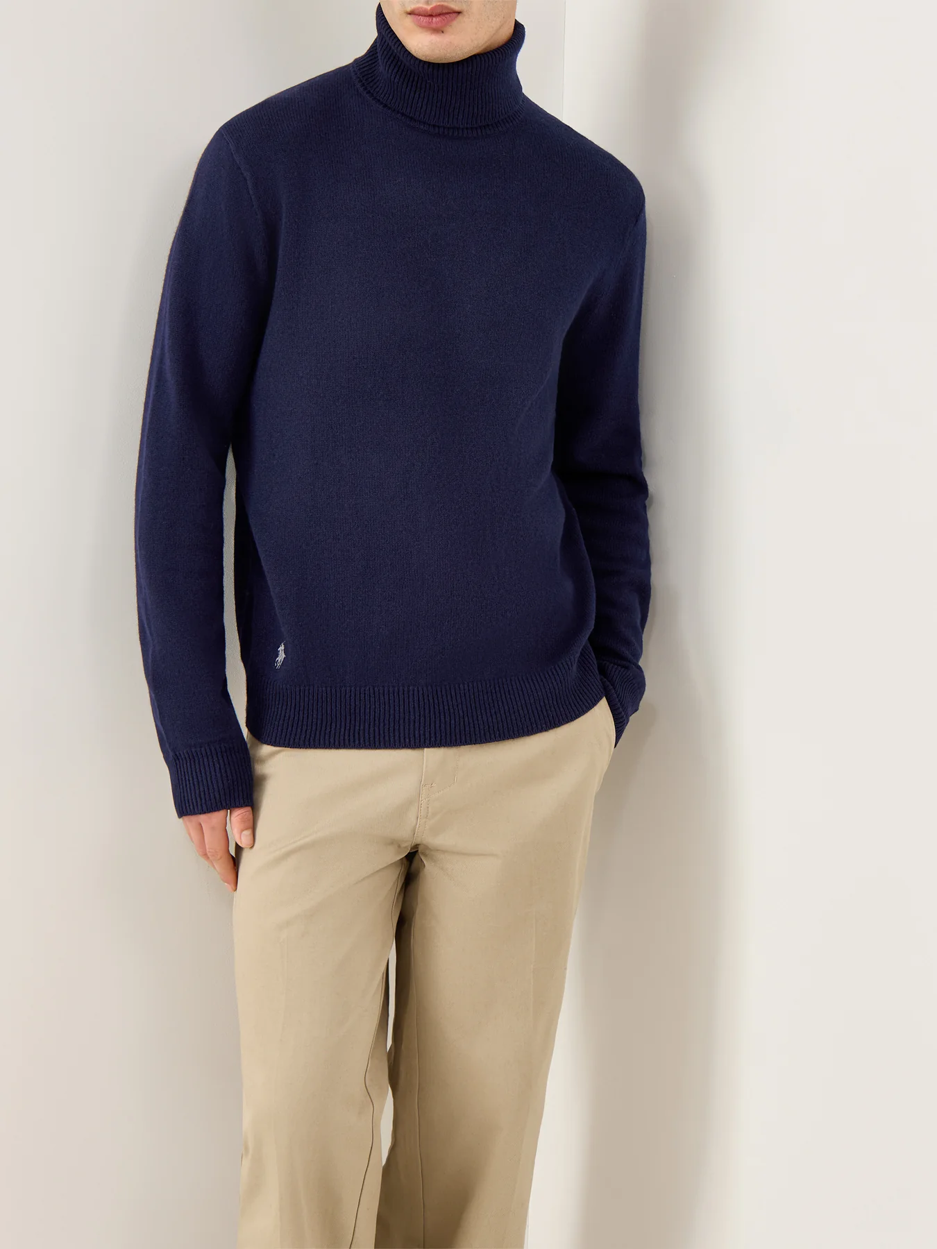 Roll Neck Cotton Wool Knit Navy - Image 4
