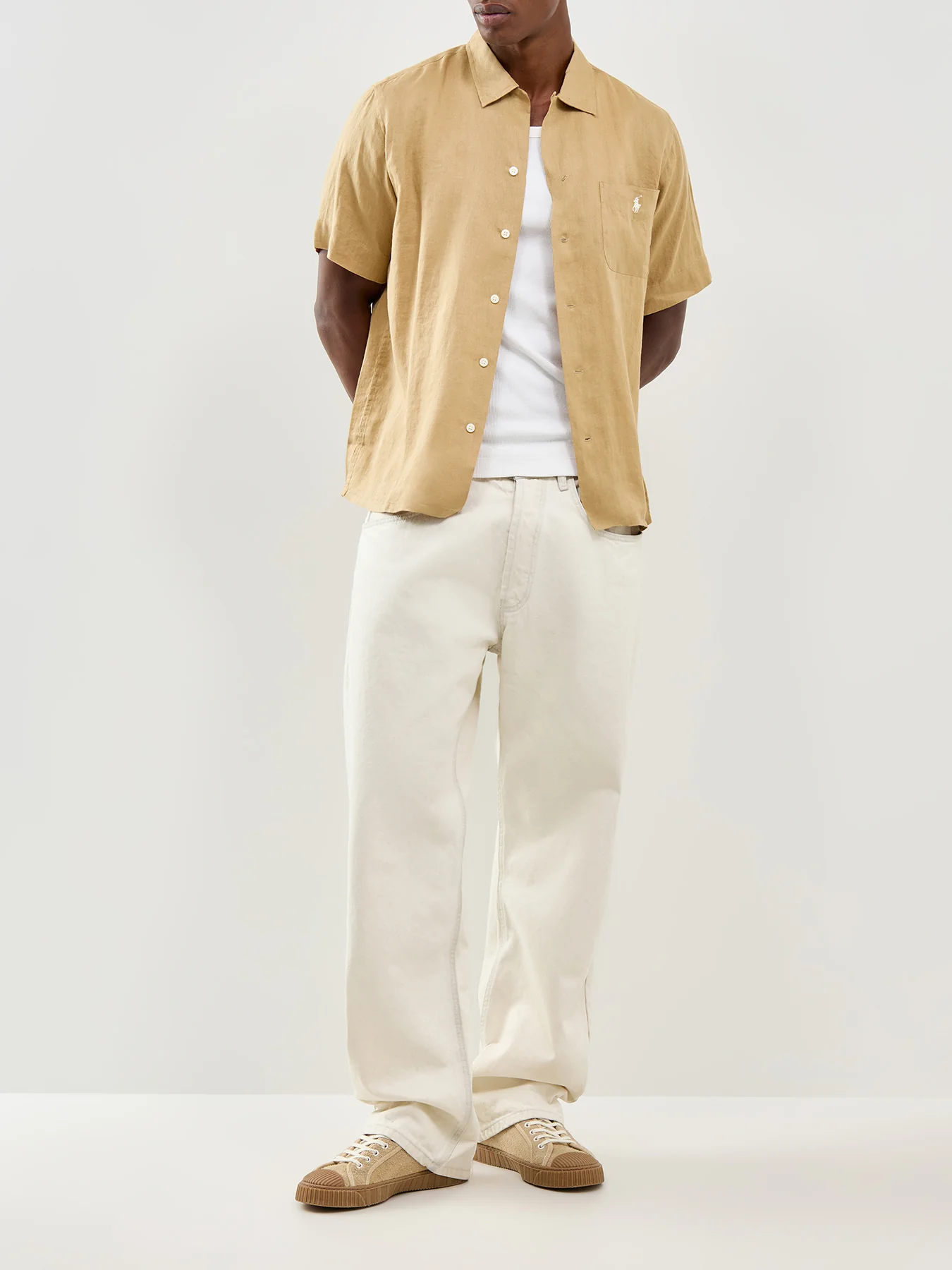 Open Collar Shirt Beige - Image 2