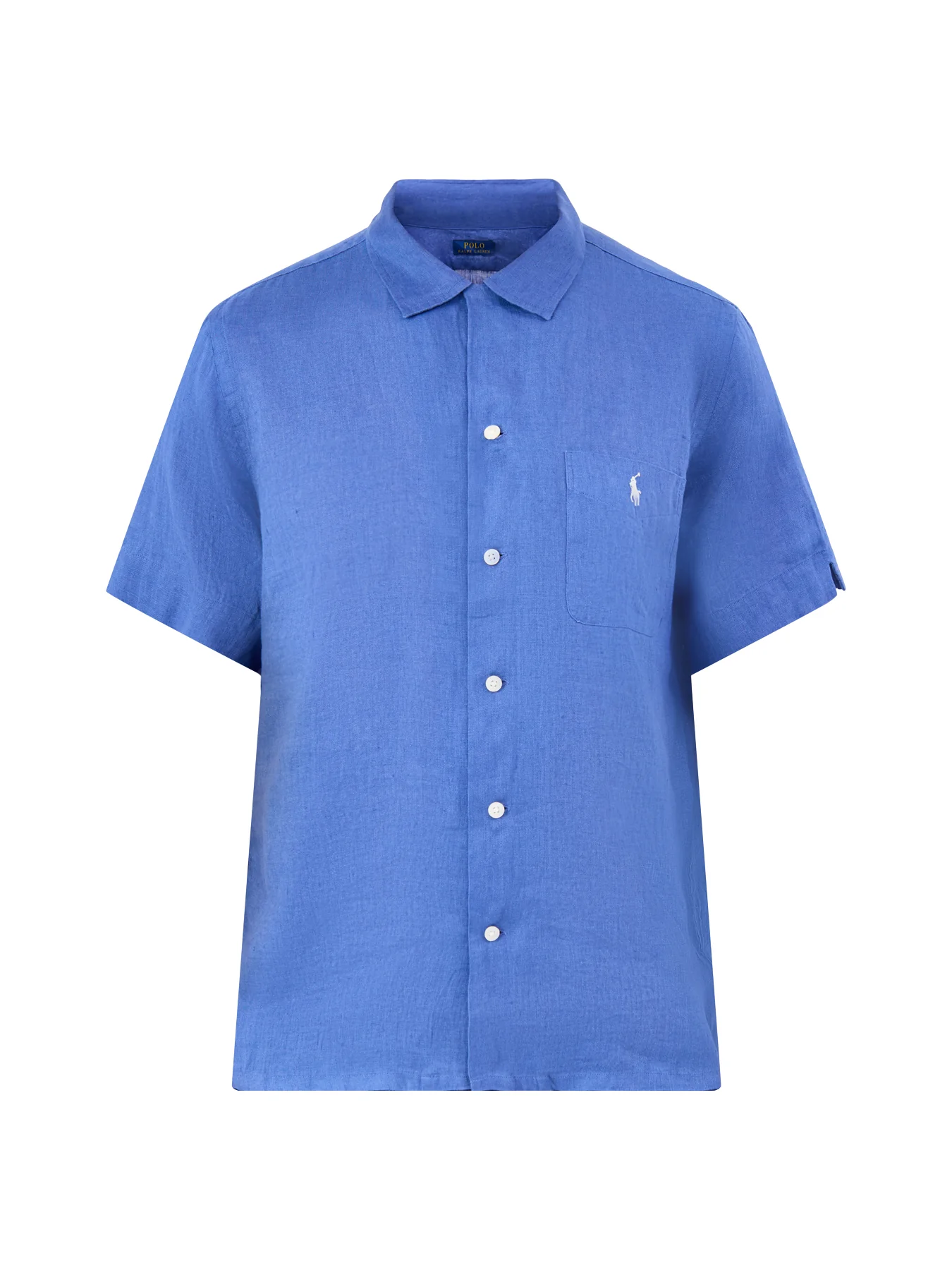 Open Collar Linen Shirt Blue