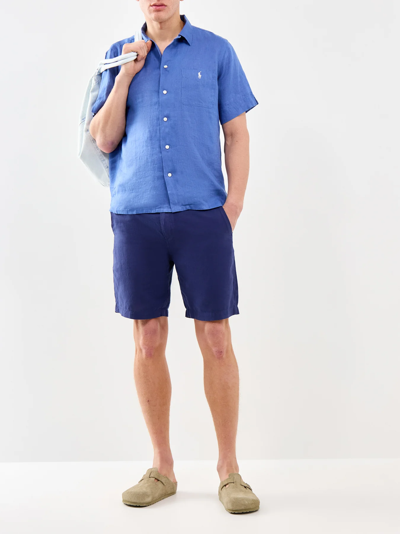 Open Collar Linen Shirt Blue - Image 2