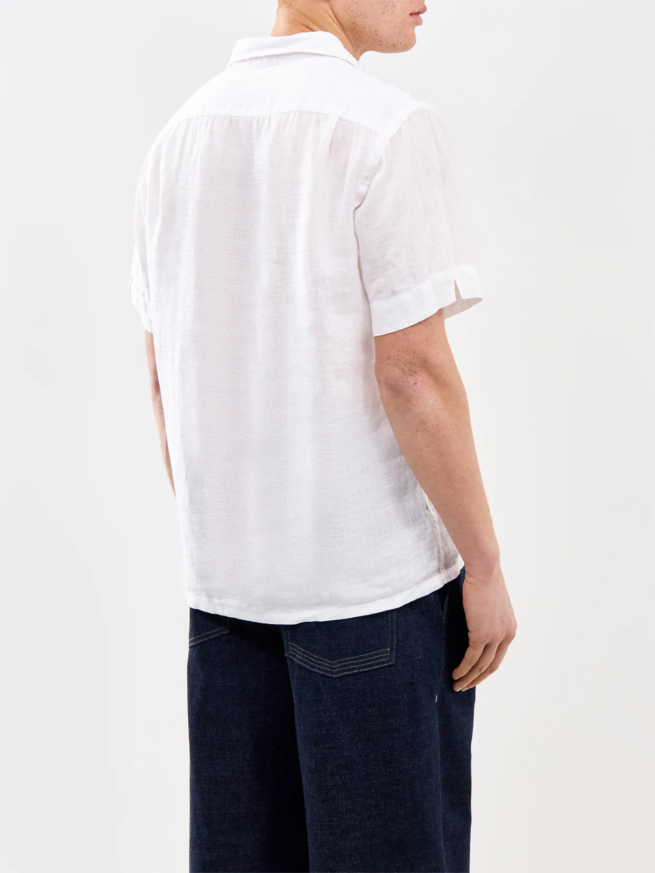 Open Collar Linen Shirt White - Image 5