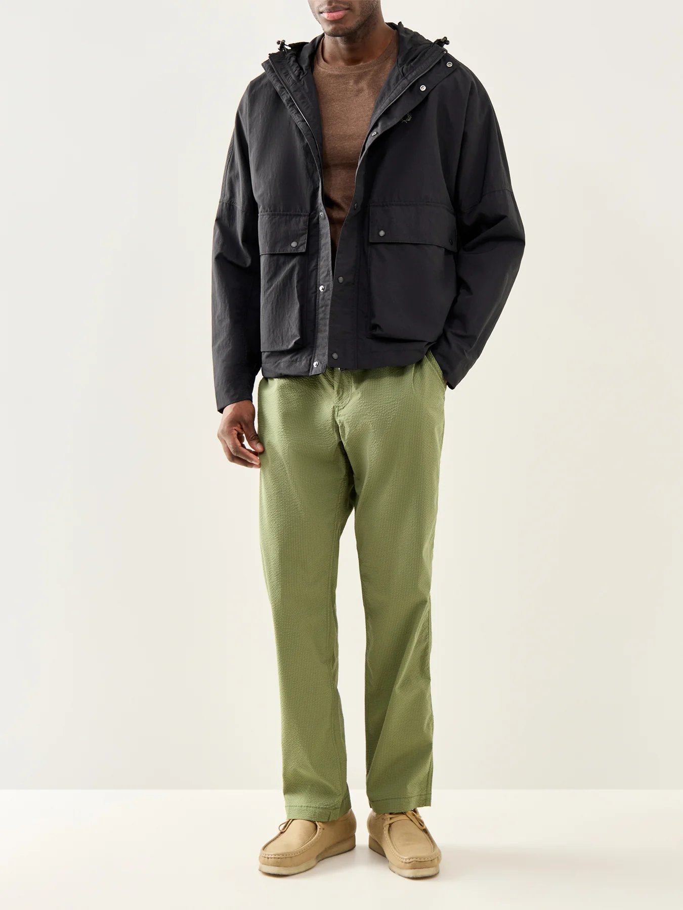 Seersucker Drawstring Trousers Olive - Image 2