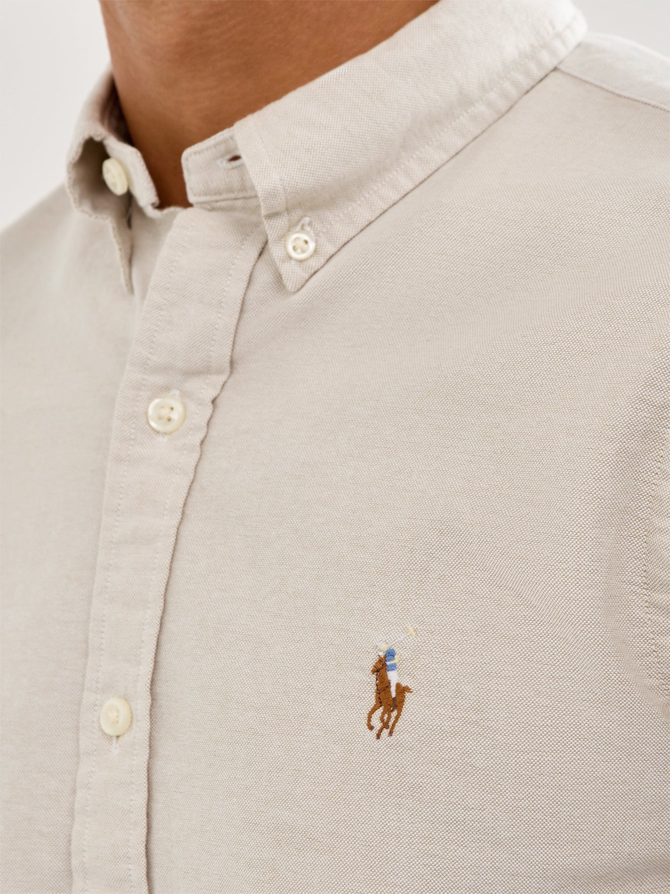 Slim Fit Cotton Oxford Shirt Cream - Image 3