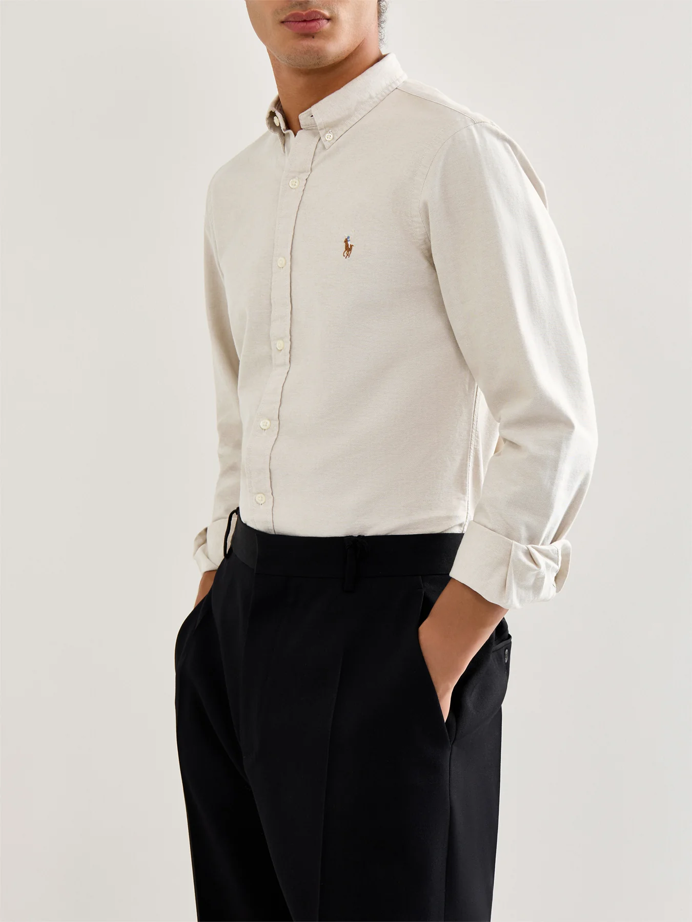 Slim Fit Cotton Oxford Shirt Cream - Image 4