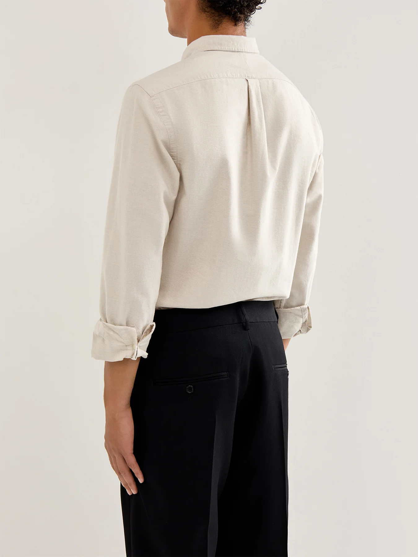 Slim Fit Cotton Oxford Shirt Cream - Image 5