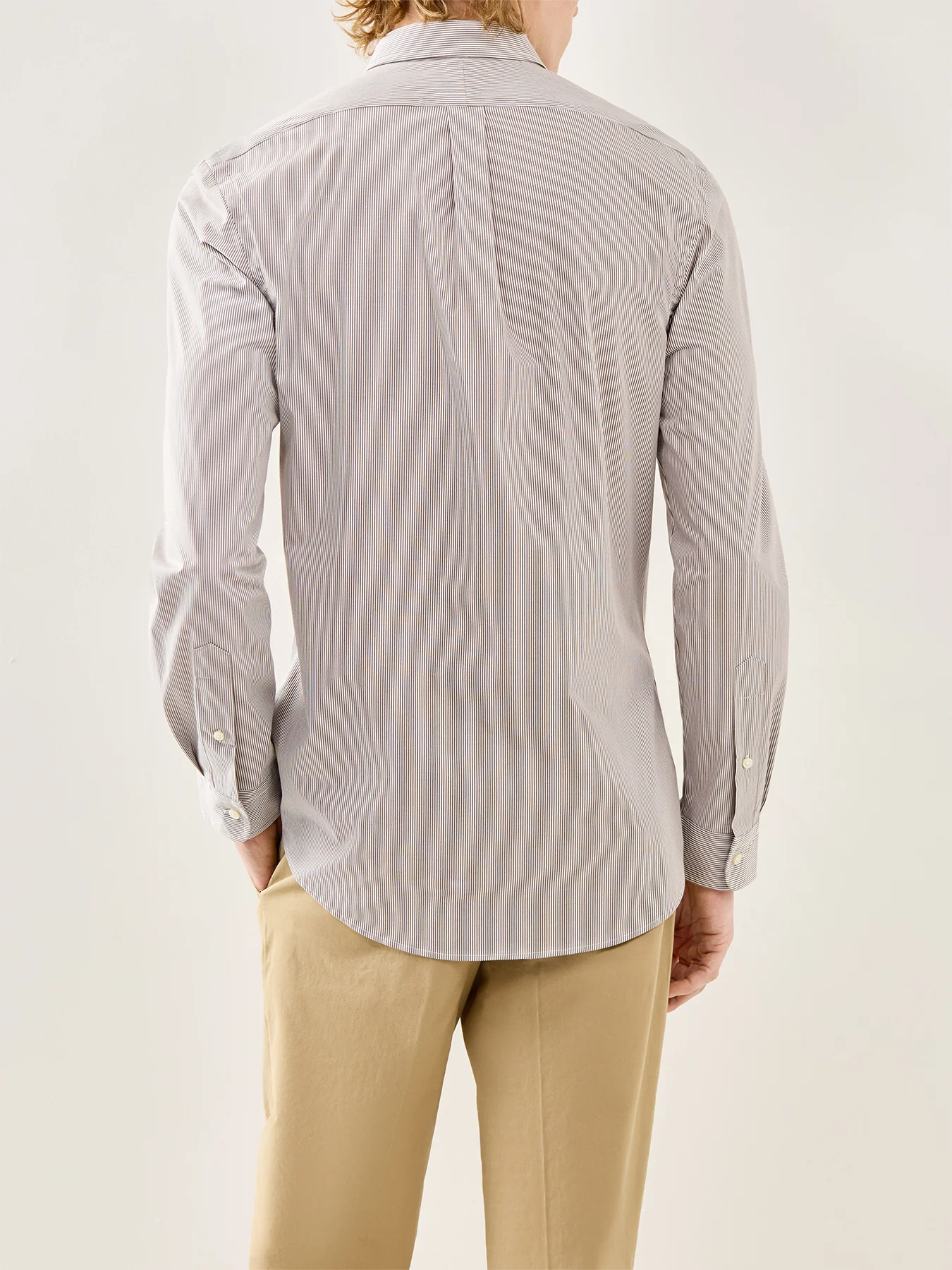 Slim Fit Stretch Poplin Stripe Shirt Brown White - Image 5