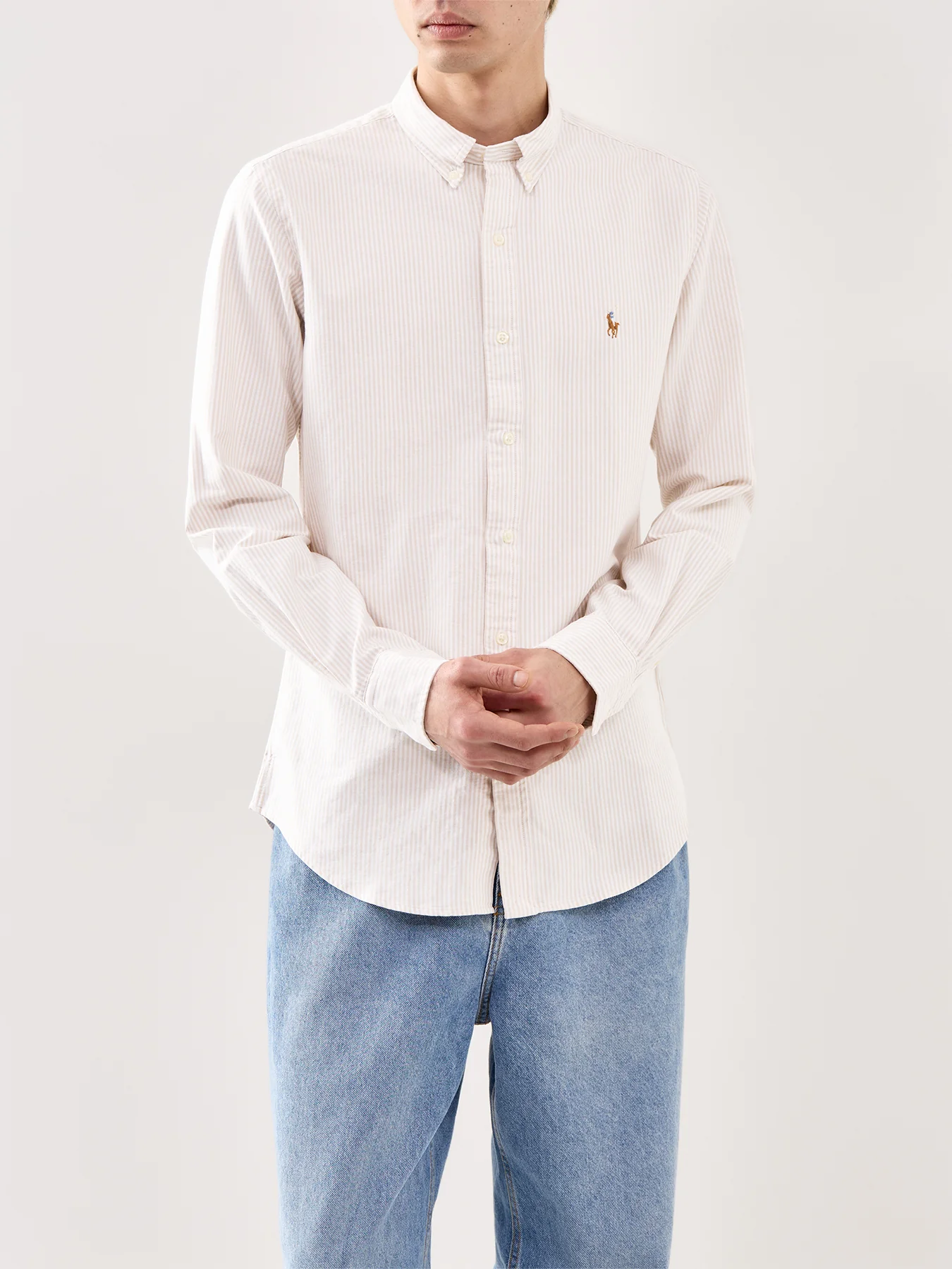 Slim Fit Stripe Oxford Shirt Beige - Image 4