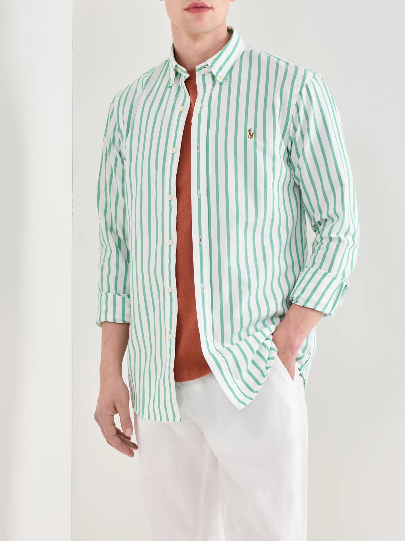Slim Fit Stripe Oxford Shirt Green - Image 4