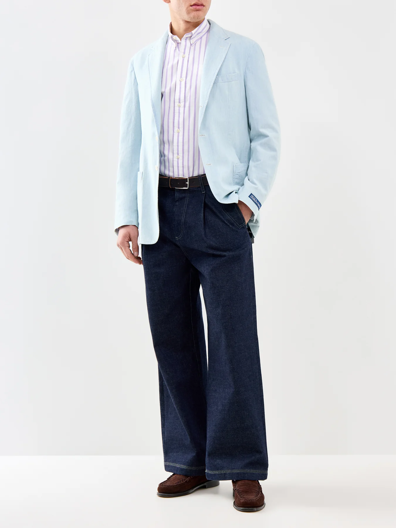 Slim Fit Stripe Oxford Shirt Purple - Image 2