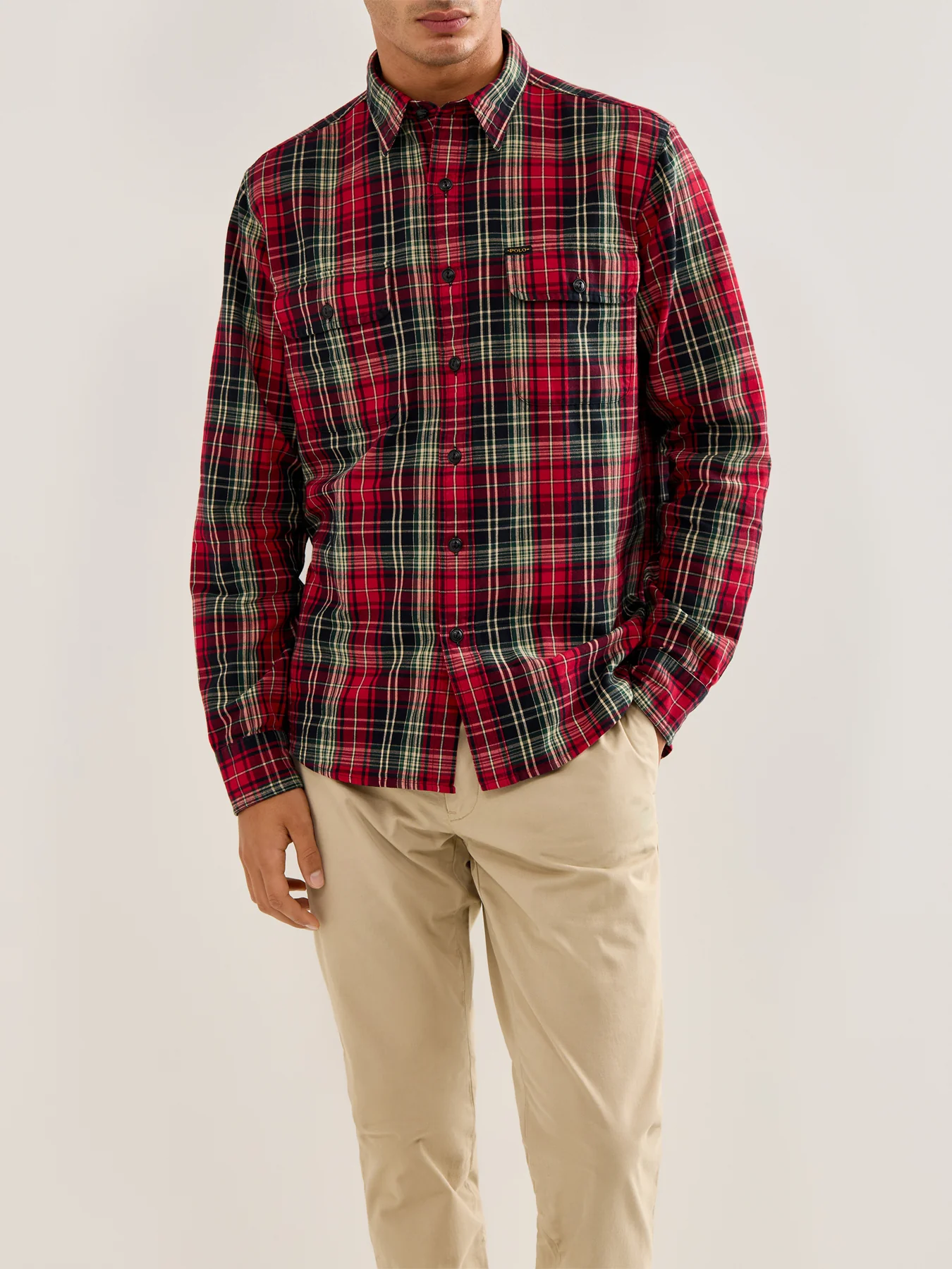 Tartan Brushed Cotton Shirt Red - Image 4