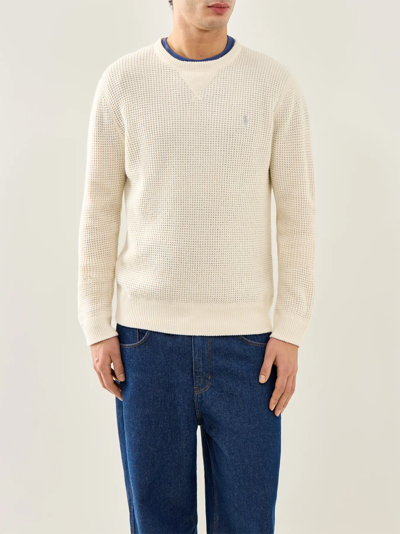 Textured Woolen Crew Knit Cream - Image 4
