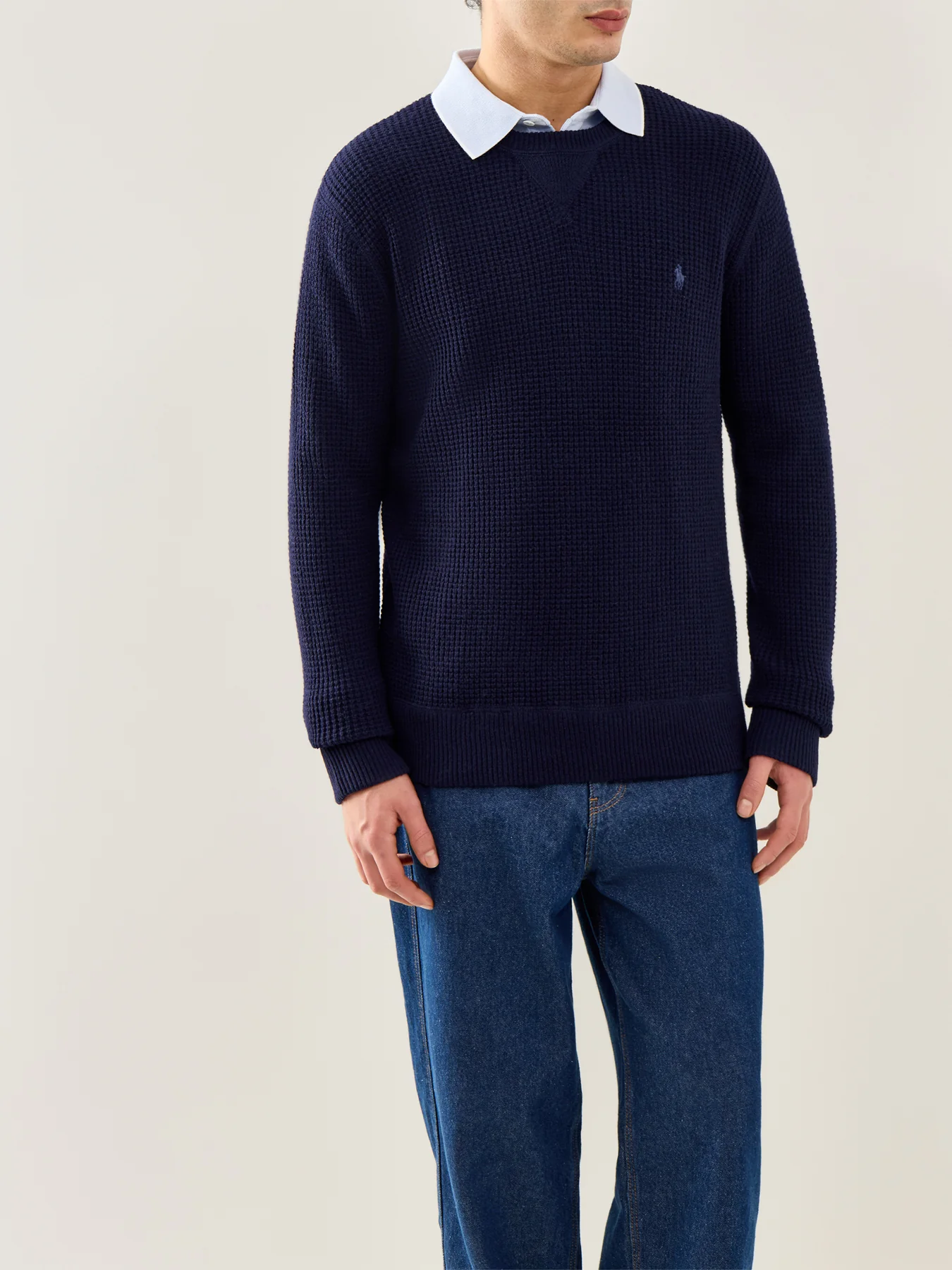 Textured Woolen Crew Knit Blue - Image 4
