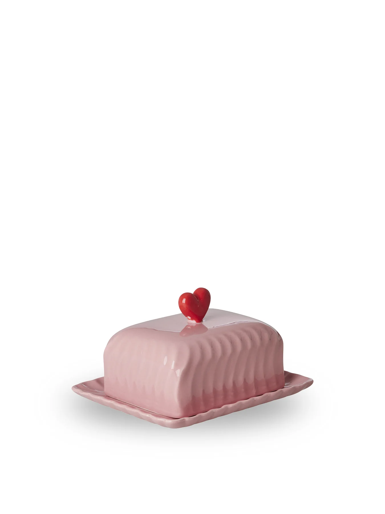 Ceramic Butter Dish with Red Heart Pink
