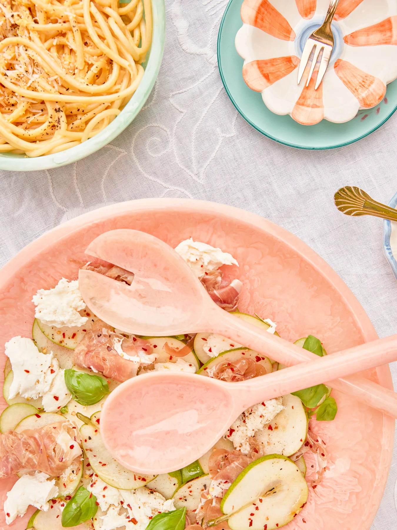 Resin Salad Spoon & Fork Set Soft Pink - Image 2