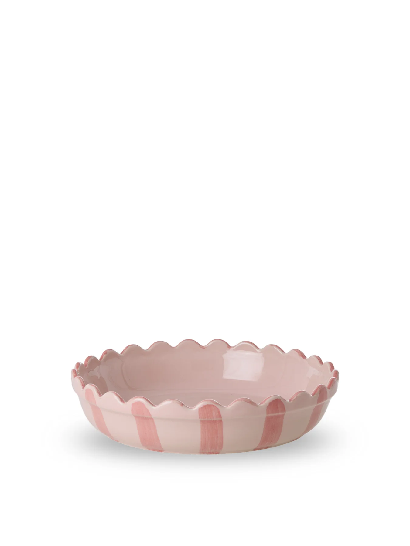 Small Stoneware Pie Dish Pink with Coral Stripes