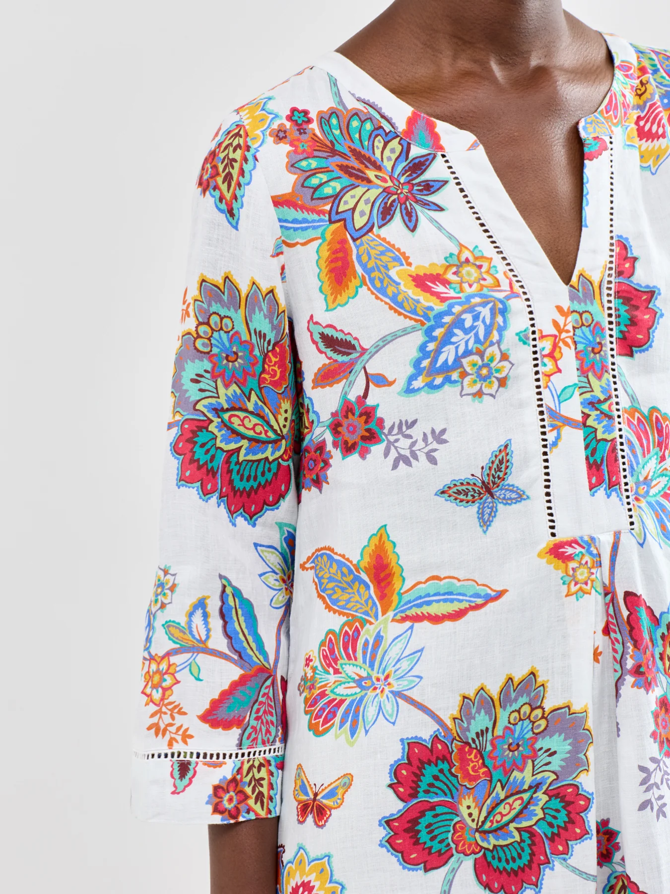 Botanical Floral Midi Dress White - Image 3