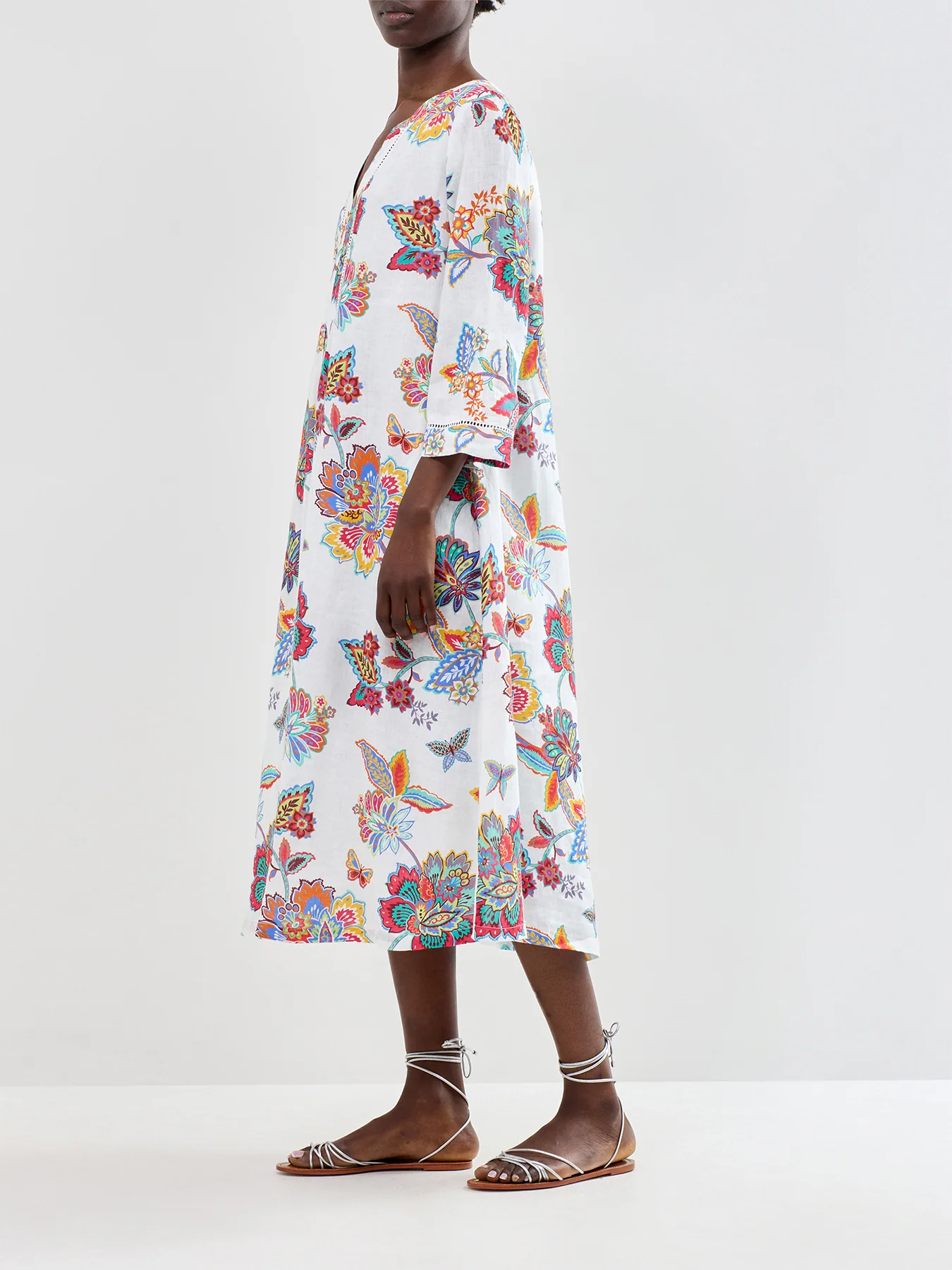 Botanical Floral Midi Dress White - Image 4