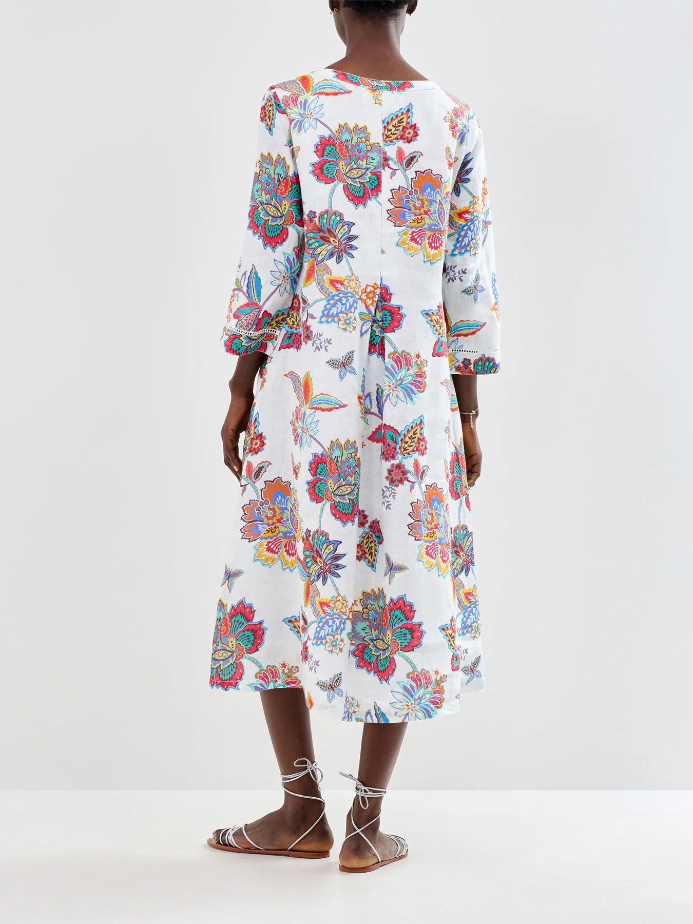 Botanical Floral Midi Dress White - Image 5