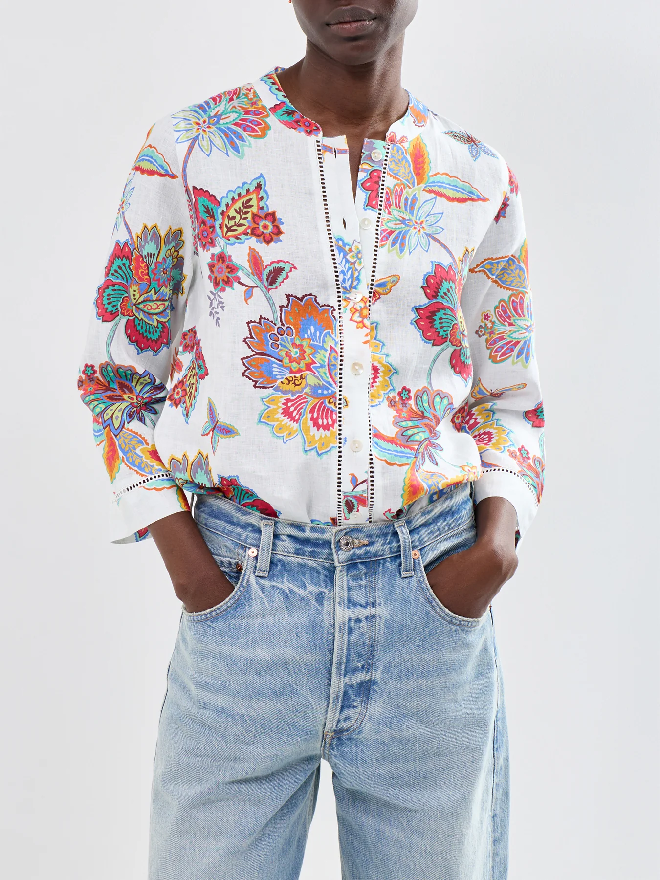 Botanical Floral Long Sleeve Shirt White - Image 4