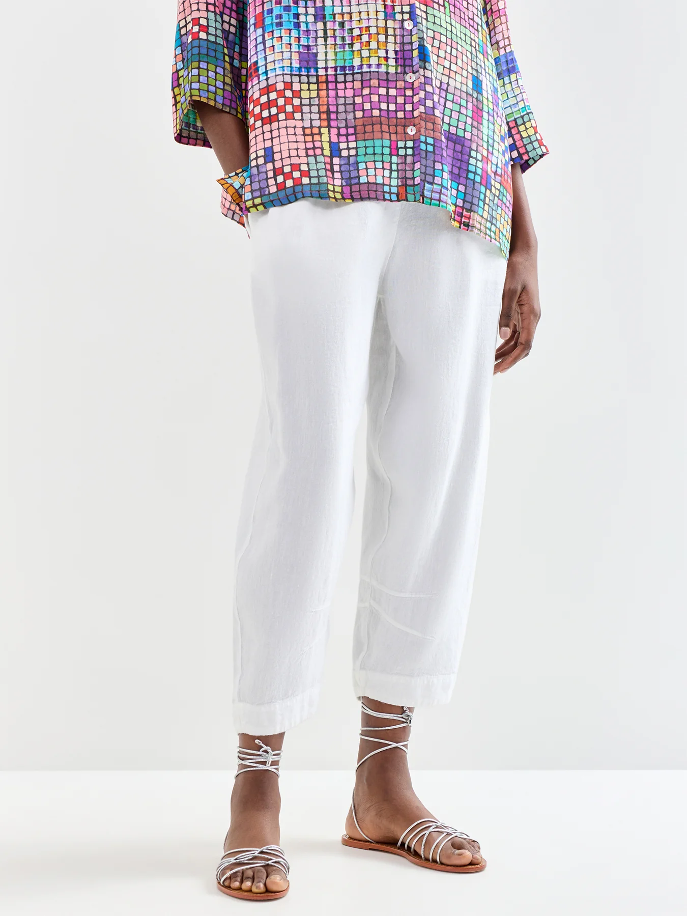 Heavy Twisted Linen Bubble Trousers White - Image 4