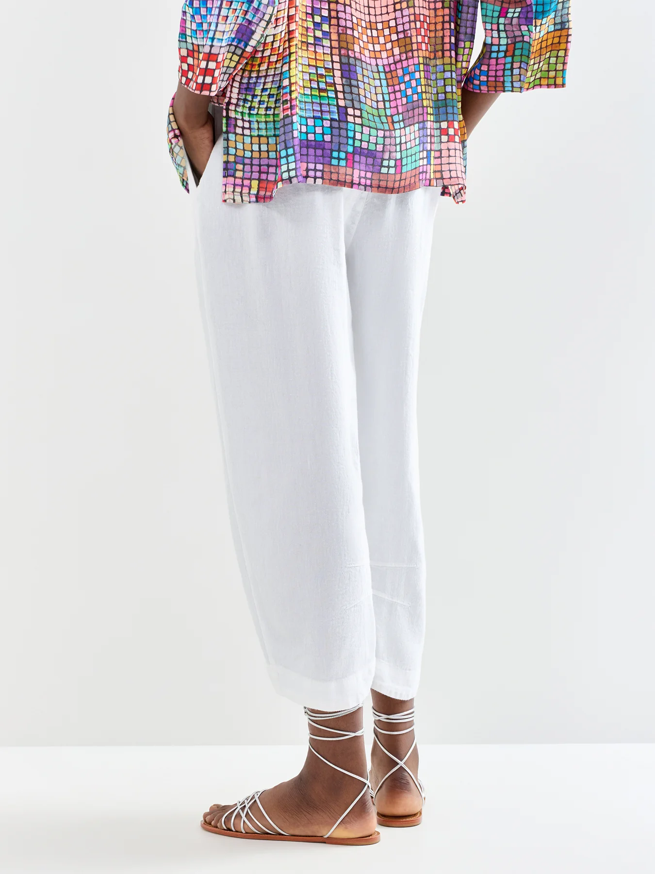 Heavy Twisted Linen Bubble Trousers White - Image 5